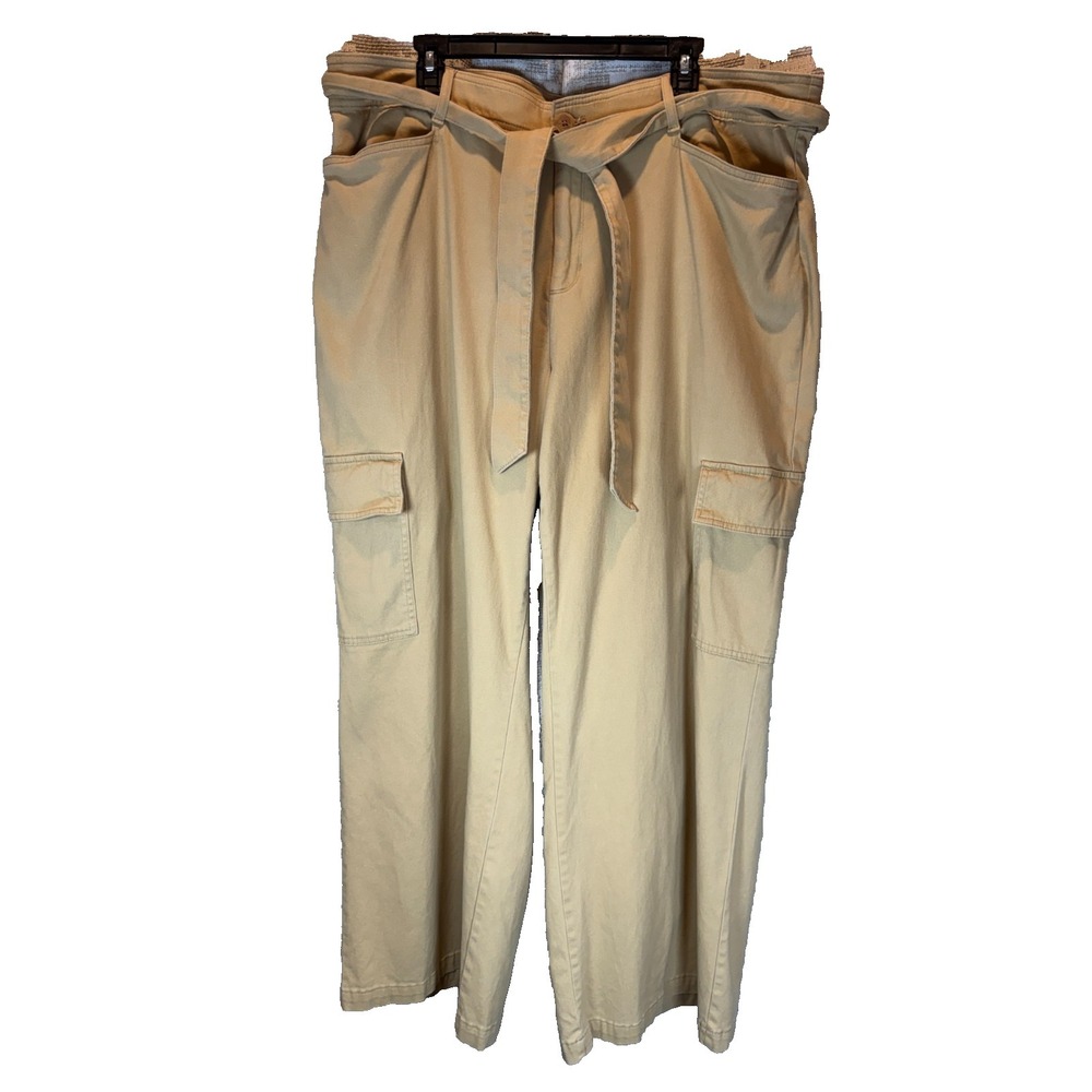 Ava & Viv Womens Plus 20 High Rise Wide Leg Cargo Pants Tan Belted Lyocell Blend - Picture 5 of 12